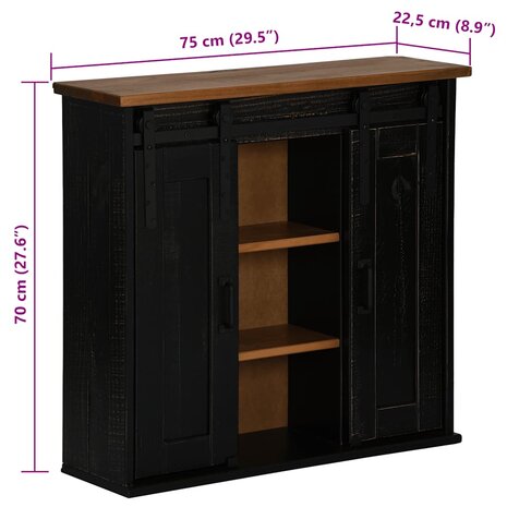 Hangkast HALDEN 2 schuifdeuren 75x22,5x70 cm grenenhout zwart 7