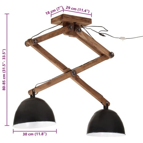 Plafondlamp 25 W E27 29x18x85 cm zwart 8