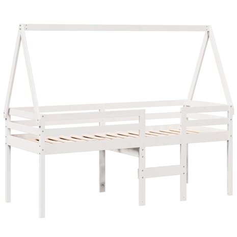 Hoogslaper met dak massief grenenhout wit 75x190 cm 3