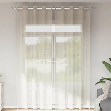 Gordijnen voile met doorvoertules 2 st 140x260 cm crèmekleurig 1