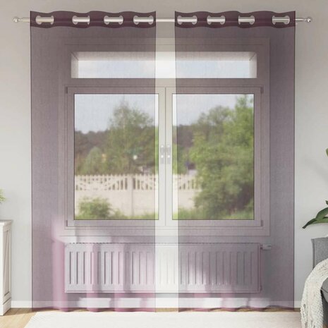 Gordijnen voile met doorvoertules 2 st 140x245 cm paars 1