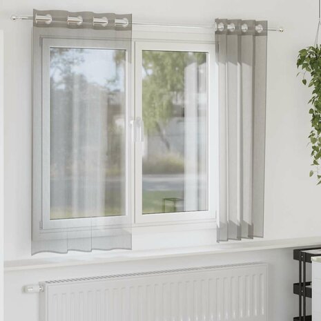 Gordijnen voile met doorvoertules 2 st 140x175 cm lichtgrijs 1