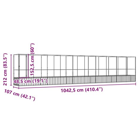 Volière met verlengstuk 1042,5x107x212 m staal zilverkleurig 8