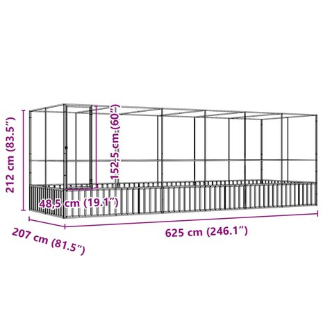 Volière met verlengstuk 625x207x212 m staal zilverkleurig 8