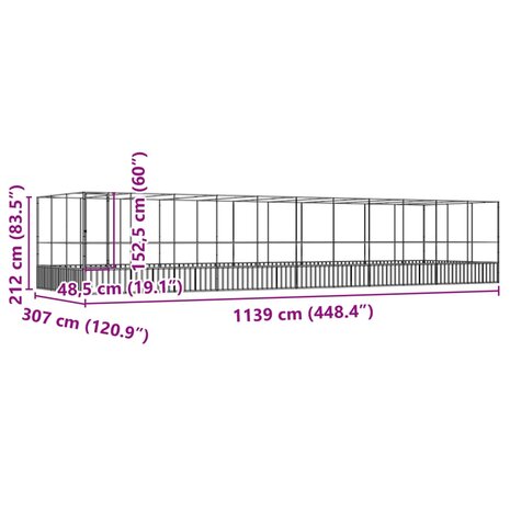 Volière met verlengstuk 1139x307x212 m staal zilverkleurig 8