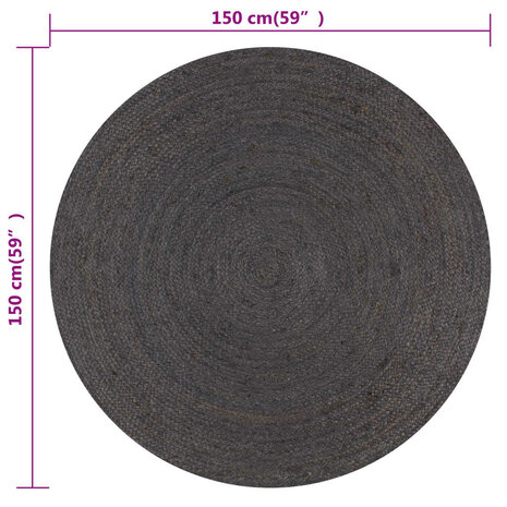  Vloerkleed handgemaakt rond 150 cm jute donkergrijs 6
