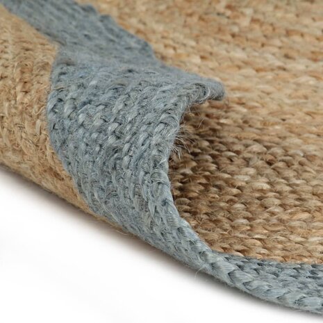 Vloerkleed handgemaakt met olijfgroene rand 90 cm jute 2