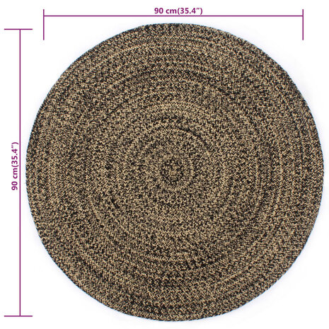 Vloerkleed handgemaakt 90 cm jute zwart en naturel  5
