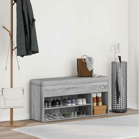 Schoenenbank 102x30,5x45cm bewerkt hout grijs sonoma eikenkleur 3