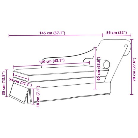 Chaise longue met bolster&rechterarmleuning fluweel donkergrijs 9