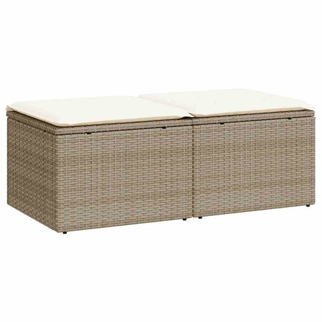 2-delige Loungeset met kussens poly rattan acacia beige 2