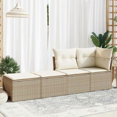 2-delige Loungeset met kussens poly rattan acacia beige 3