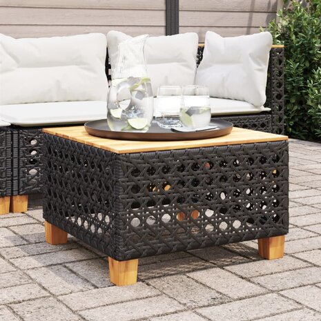 Tuintafel 55x55x36 cm poly rattan en acaciahout zwart 1