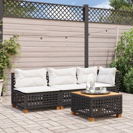 Tuintafel 55x55x36 cm poly rattan en acaciahout zwart 3