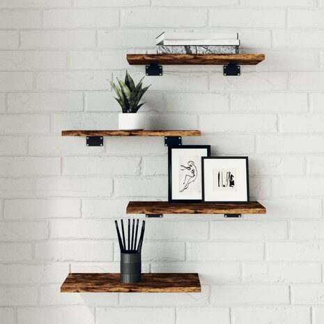 Wandschappen 4 st 40x20x1,5 cm bewerkt hout gerookt eikenkleur 1
