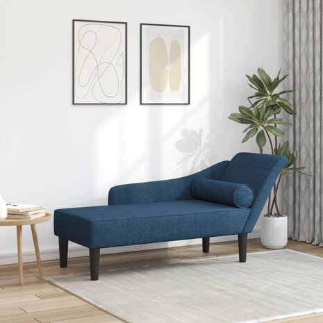 Chaise longue met kussens stof blauw 1