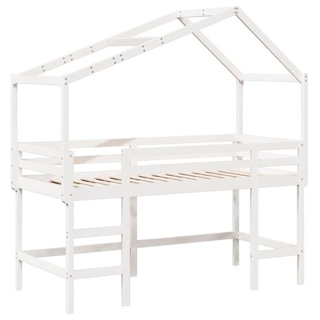 Halfhoogslaper met ladder en bedhuis grenenhout wit 90x200 cm 3