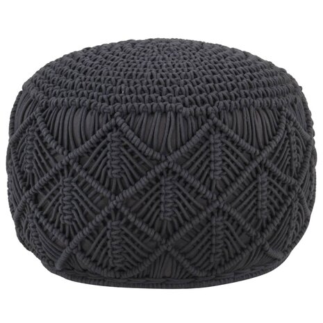 Poef macramé handgemaakt 45x30 cm katoen antraciet 1