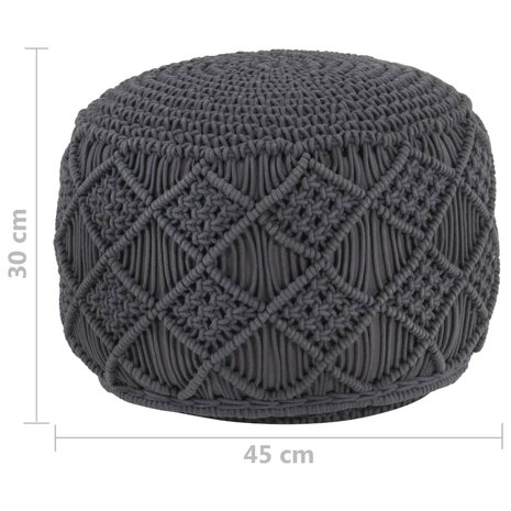 Poef macramé handgemaakt 45x30 cm katoen antraciet 5