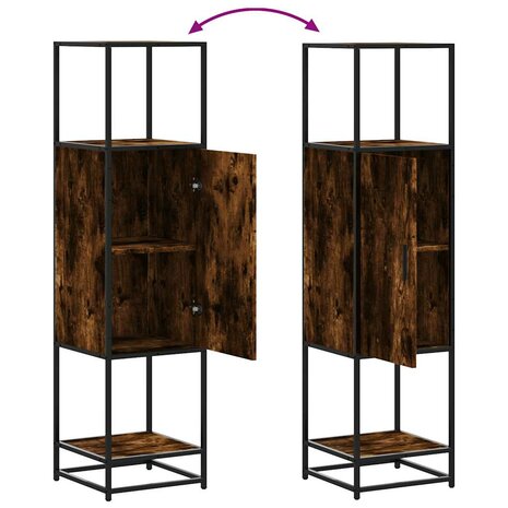 Hoge kast 35,5x35x139 cm bewerkt hout en metaal gerookt eiken 8