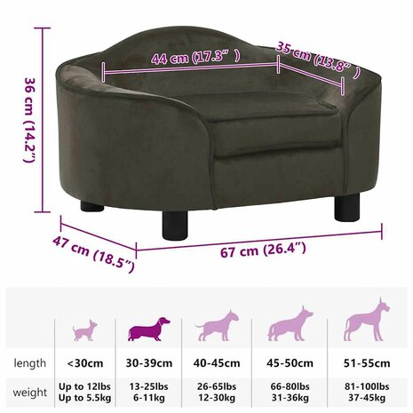 Hondenbank 67x47x36 cm pluche donkergrijs 8