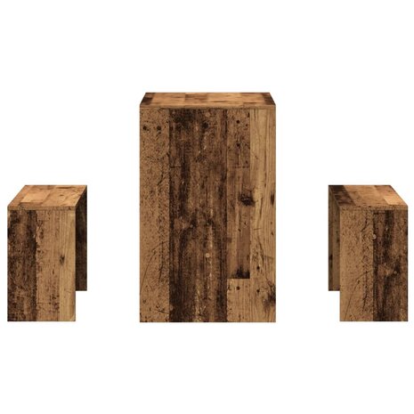 3-delige Eettafel en bankenset bewerkt hout oud houtkleurig 5