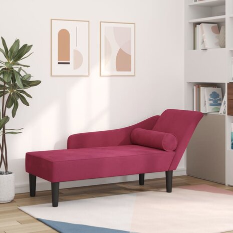 Chaise longue met kussens fluweel wijnrood 1