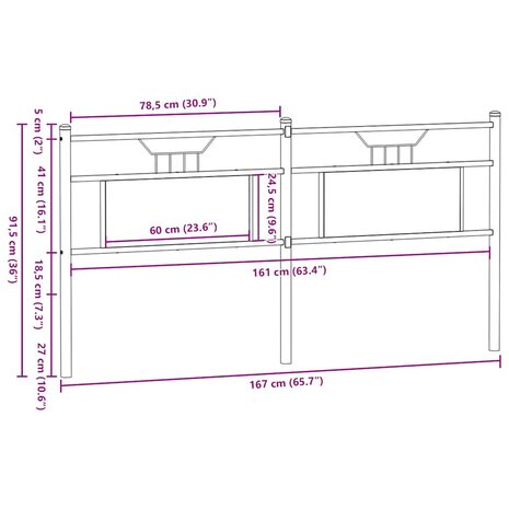 Hoofdbord 160 cm bewerkt hout en staal bruin eikenkleurig 8