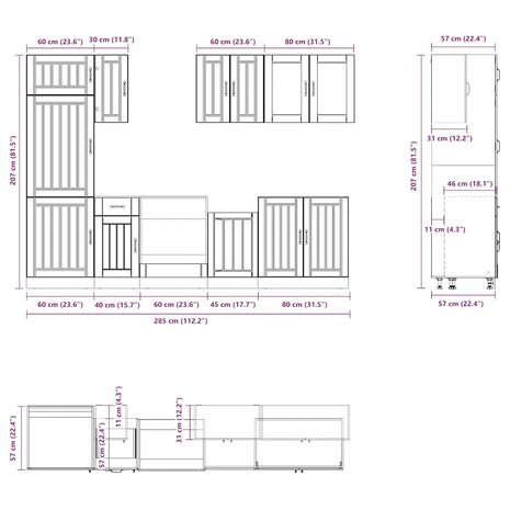 8-delige Keukenkastenset Lucca bewerkt hout sonoma eikenkleur 8