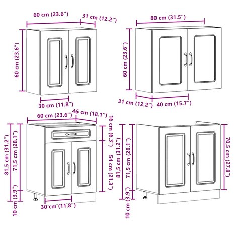 4-delige Keukenkastenset Kalmar bewerkt hout wit 8