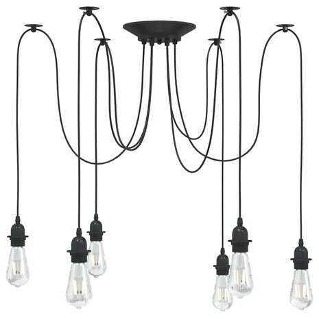 Hanglamp met 6 lamphouders E27 metaal zwart 1