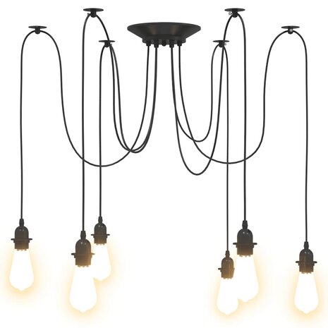 Hanglamp met 6 lamphouders E27 metaal zwart 6