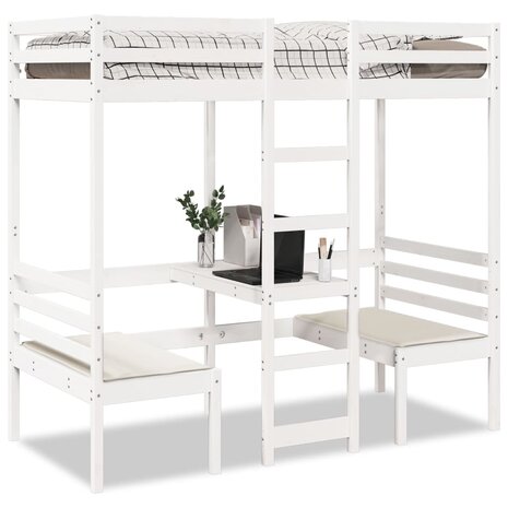 Hoogslaper met bureau en stoelen grenenhout wit 90x200cm 1