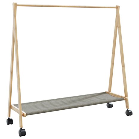 Kledingrek met schappen en wielen 106x34x106,5 cm bamboe 1