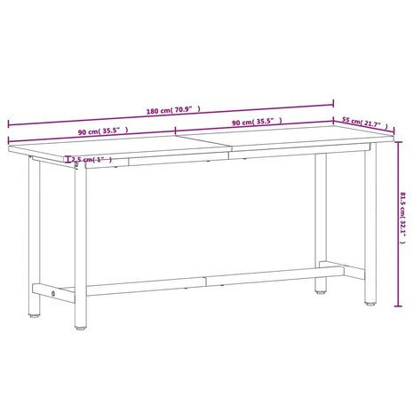 Werkbank 180x55x81,5 cm massief beukenhout en metaal 9