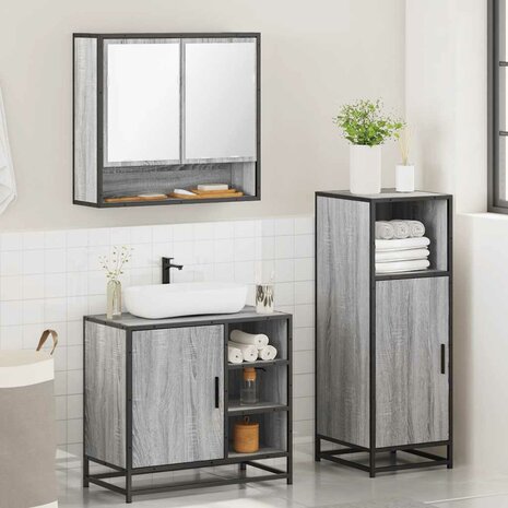 3-delige Badkamermeubelset bewerkt hout grijs sonoma eikenkleur 4