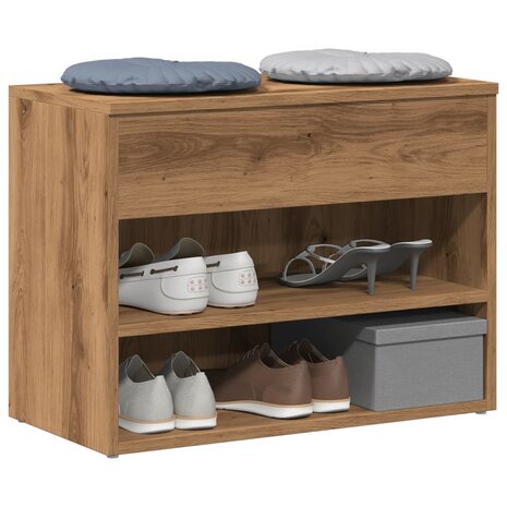 Schoenenbankje 60x30x45 cm bewerkt hout artisanaal eikenkleur 1