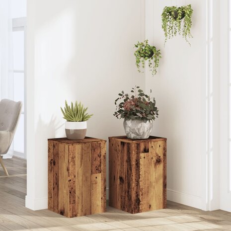 Plantenstandaards 2 st 30x30x50 cm bewerkt hout oud houtkleurig 1