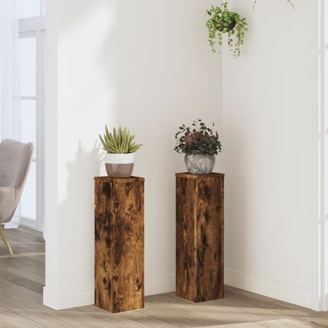 Plantenstandaards 2 st 17x17x60 cm bewerkt hout gerookt eiken 1