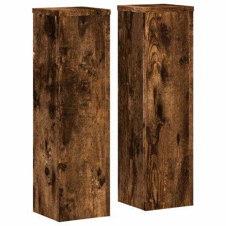 Plantenstandaards 2 st 17x17x60 cm bewerkt hout gerookt eiken 2