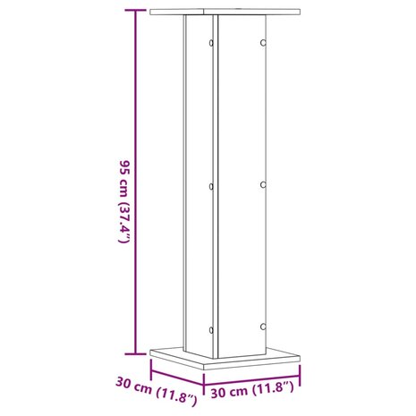 Speakerstandaards 2 st 30x30x95 cm bewerkt hout oud houtkleurig 9