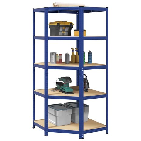 Hoekrek 5-laags staal en bewerkt hout blauw 1