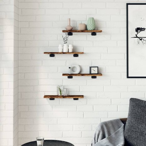 Wandschappen 4 st 40x10x1,5 cm bewerkt hout gerookt eikenkleur 3