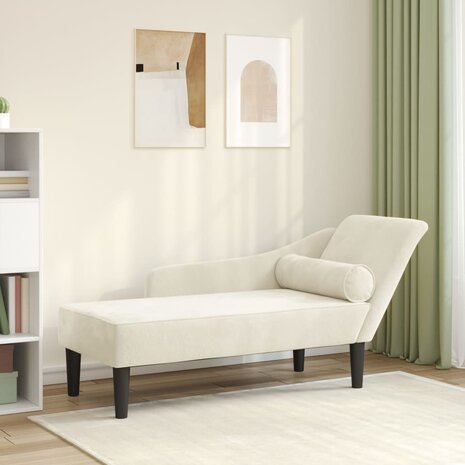Chaise longue met kussens fluweel crèmekleurig 1