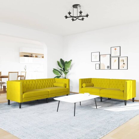 2-delige Loungeset Chesterfield met bolsters fluweel geel 3