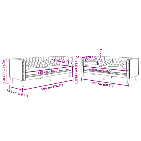 2-delige Loungeset Chesterfield met bolsters fluweel geel 8