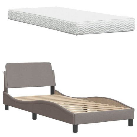 Bed met matras stof taupe 90x190 cm 8