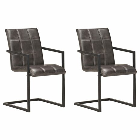 Eetkamerstoelen 2 st echt leer grijs 1