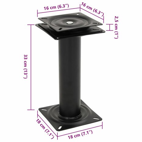 Bootstoelpoot met 360° draaiplateau staal 8