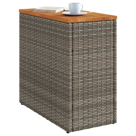 Tuinbijzettafel met houten blad 58x27,5x55 cm poly rattan grijs 4